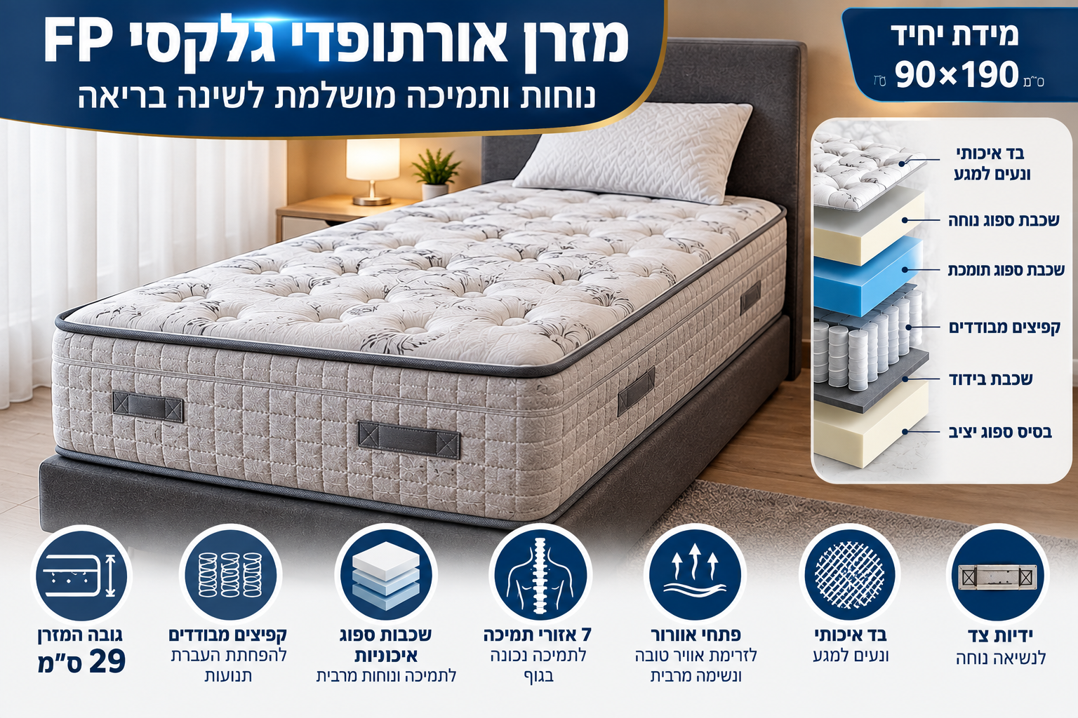 מזרן אורתופדי גלקסי – קפיצים מבודדים | יחיד